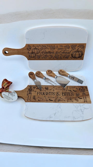 Double-Sided Thanksgiving / Halloween Charcuterie Board – “Gather & Feast” / “Frights & Bites”